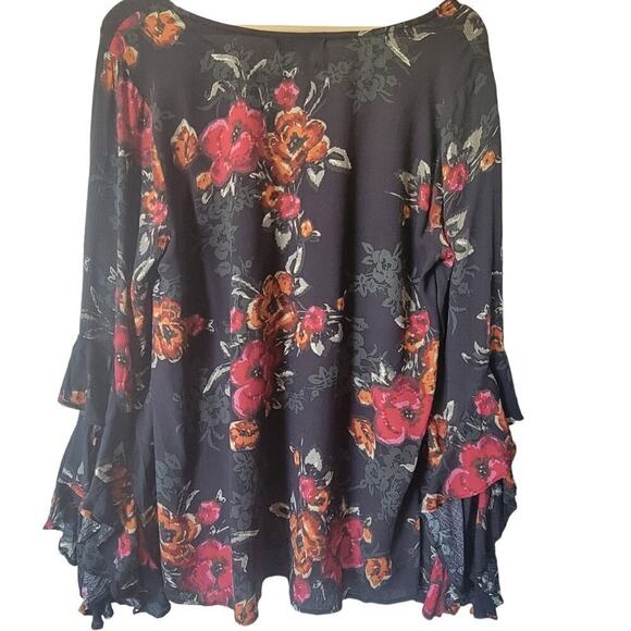 Miss Me Bell Sleeve Blouse Small Black Floral Flower Boho Ruffle - Picture 3 of 7